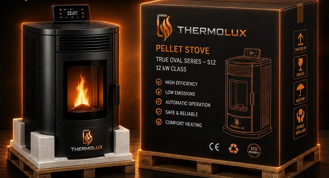 How a THERMOLUX pellet stove is packed for transport